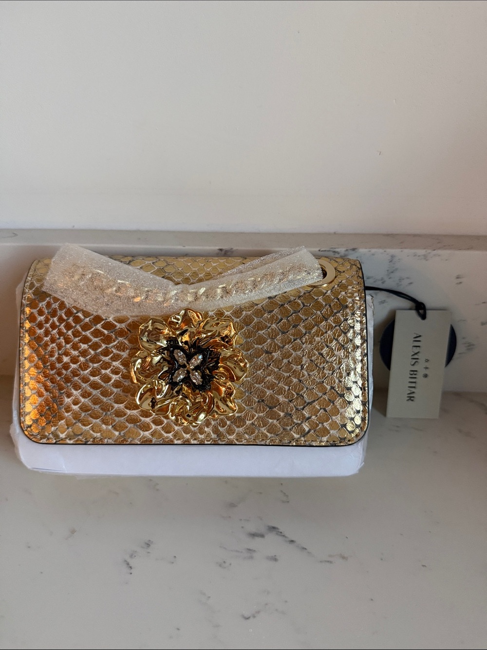 Alexis Bittar Mini Bella Python Embossed Leather Clutch Color Gold Python NWT - Picture 3 of 14